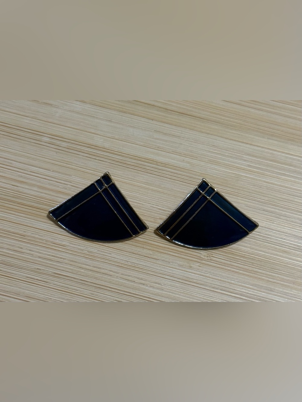 Black Fan-Shaped Enamel Stud Earrings